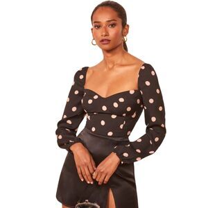 Reformation Black and Pink Polka Dot Blouse